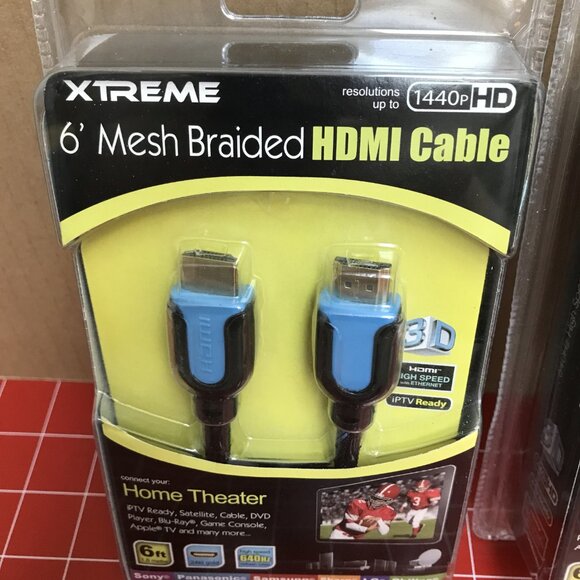 2 Blue Mesh Braided High Speed HDMI Cables - 6ft Each NEW - Picture 2 of 6